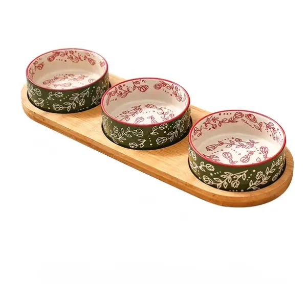 Bowl de Cerámica con Base de Madera | Individual - Doble - Triple
