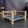 Cama de Madera con Tela y Baranda para Mascotas