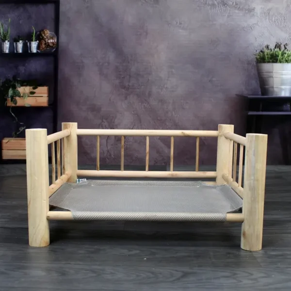 Cama de Madera con Tela y Baranda para Mascotas