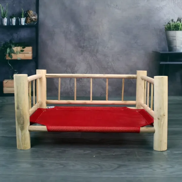 Cama de Madera con Tela y Baranda para Mascotas