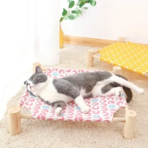 Cama de Madera con Tela para Mascotas